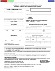 Document preview: Form 10.01-H Domestic Violence Civil Protection Order (Dvcpo) Ex Parte - Franklin County, Ohio