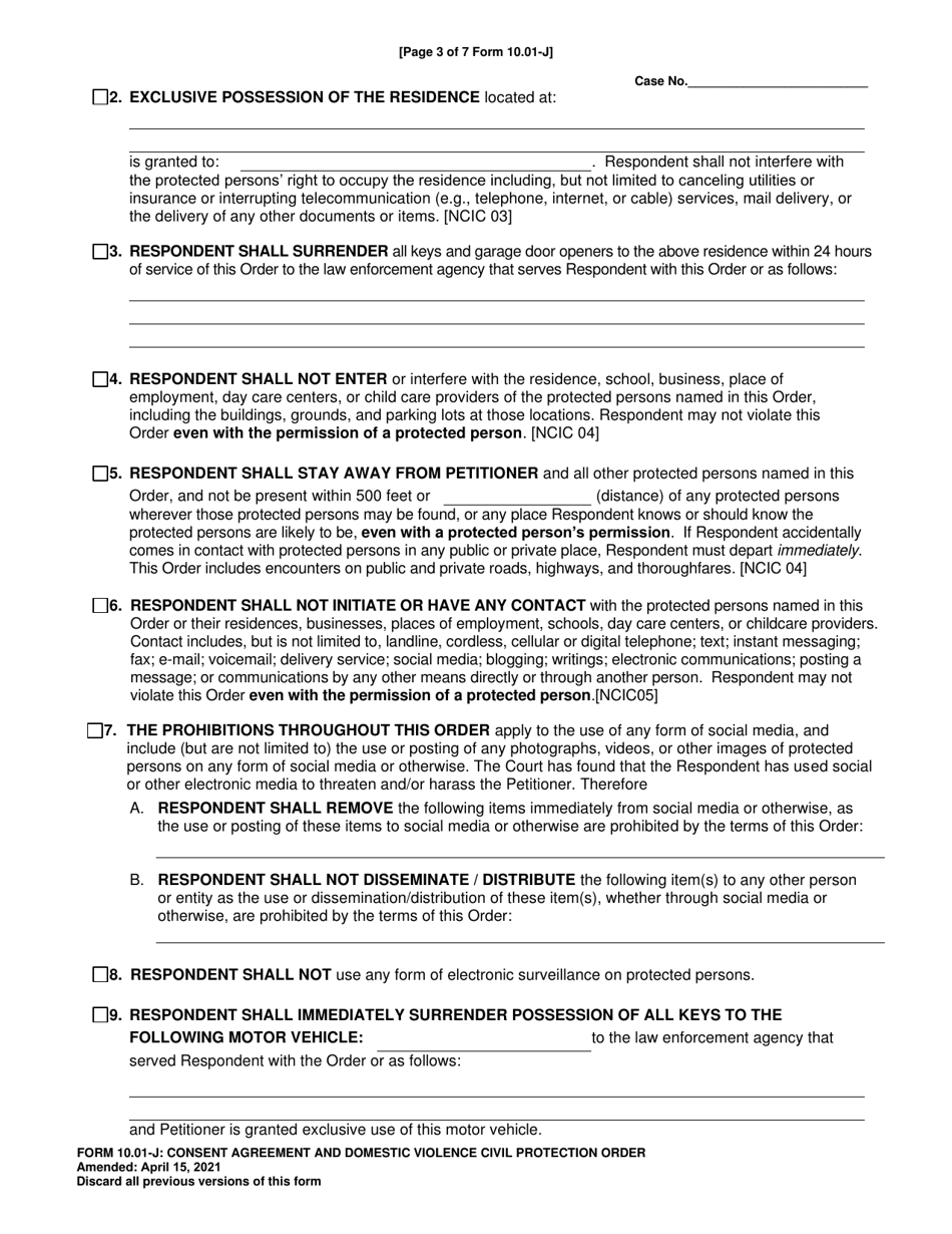 Form 10.01-J Consent Agreement and Domestic Violence Civil Protection Order - Franklin County, Ohio, Page 3