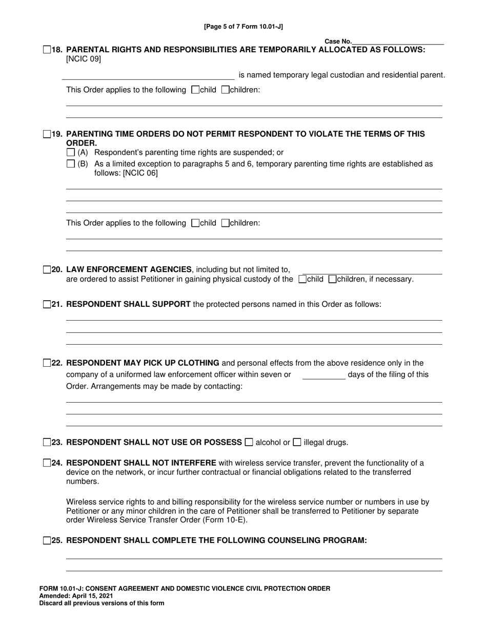 Form 10.01-J Consent Agreement and Domestic Violence Civil Protection Order - Franklin County, Ohio, Page 5
