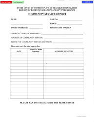 Document preview: Form eTJ7904 Community Service Report - Franklin County, Ohio