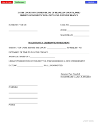 Document preview: Form eTJ2915 Magistrate's Order of Enforcement - Franklin County, Ohio