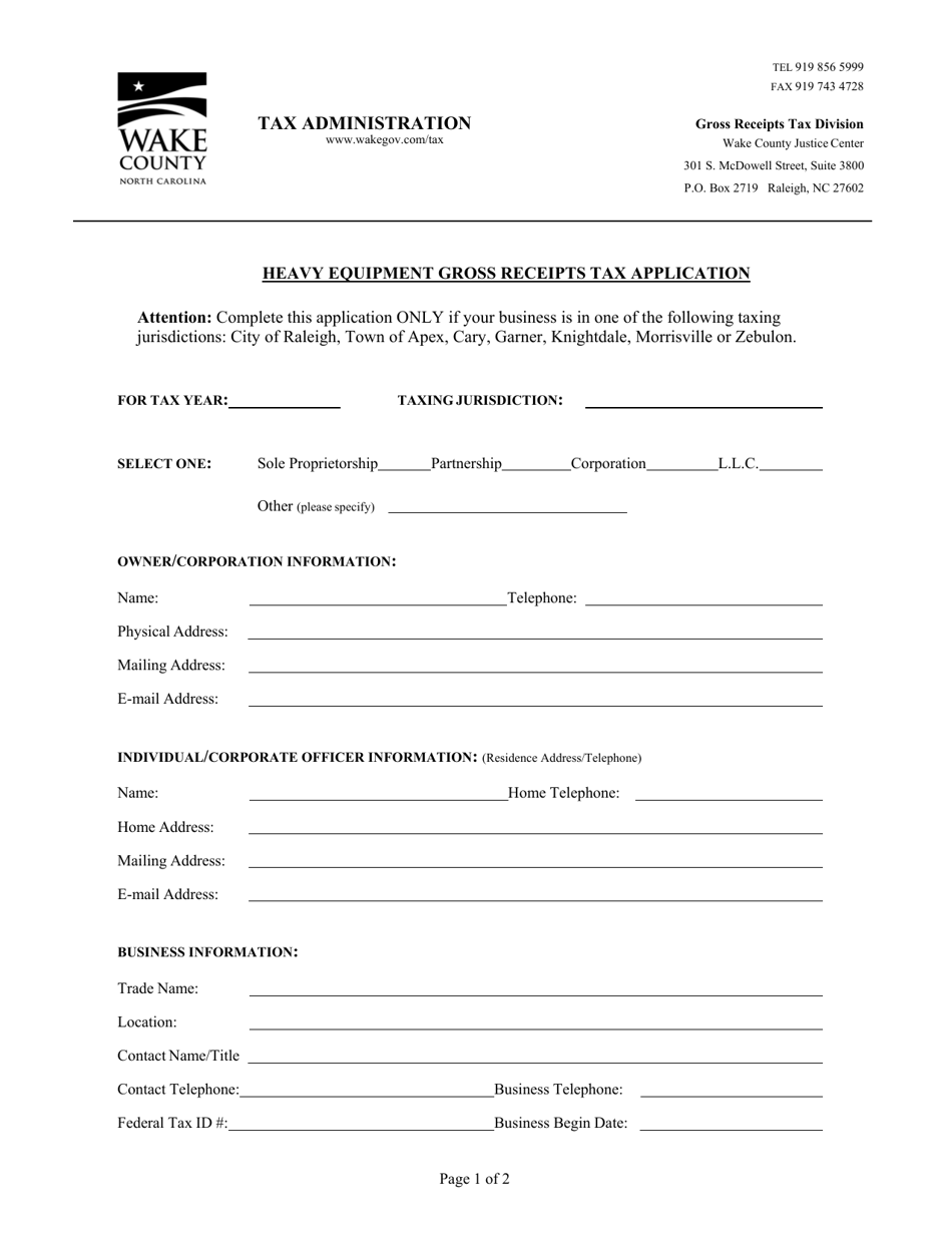 Wake County, North Carolina Heavy Equipment Gross Receipts Tax
