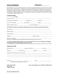Document preview: Fence Permit - City of Coloma, Michigan