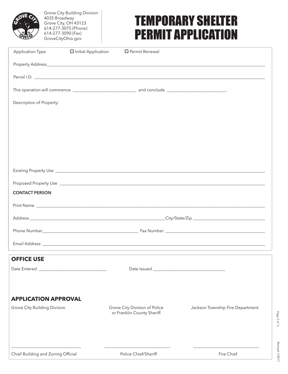 Temporary Shelter Permit Application - Grove City, Ohio, Page 2