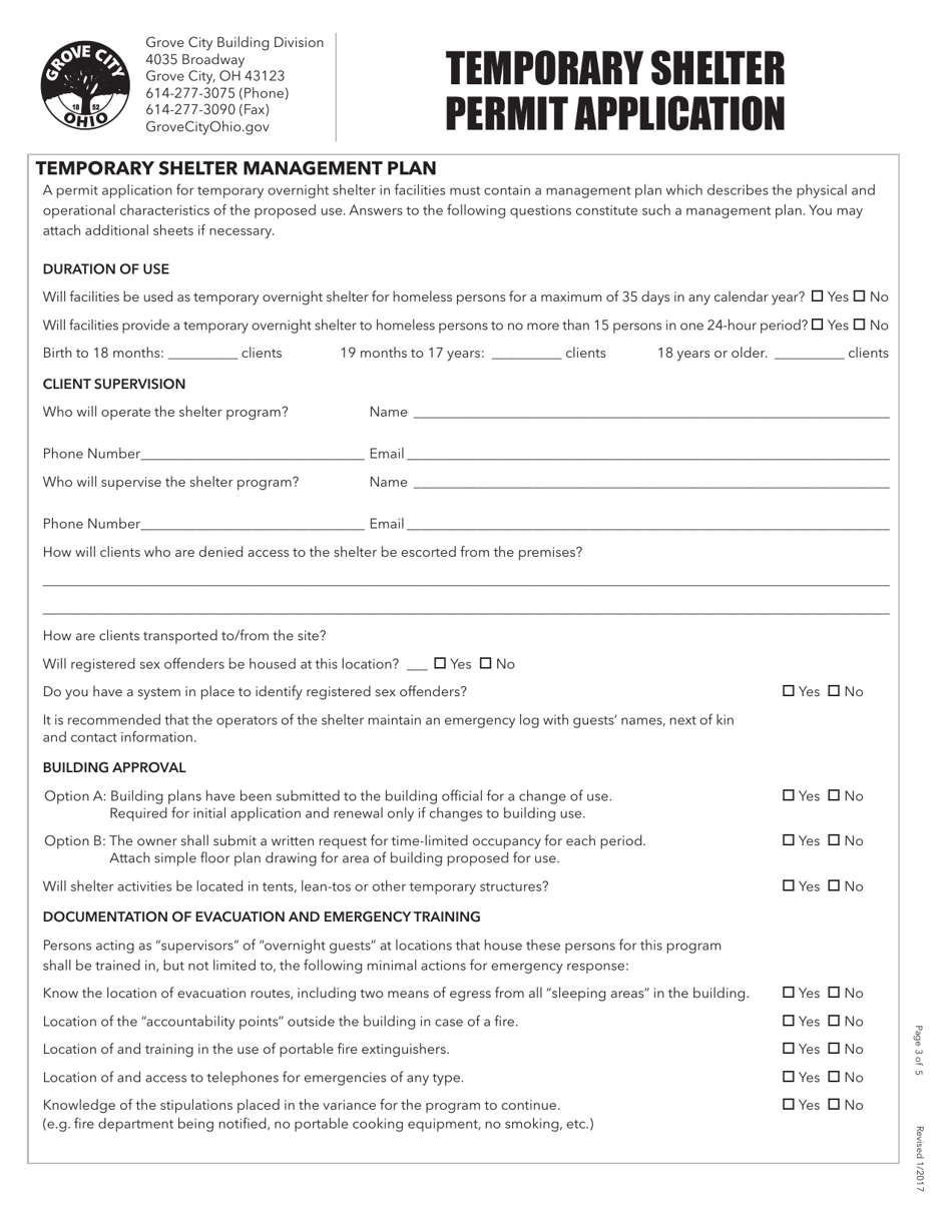 Temporary Shelter Permit Application - Grove City, Ohio, Page 3