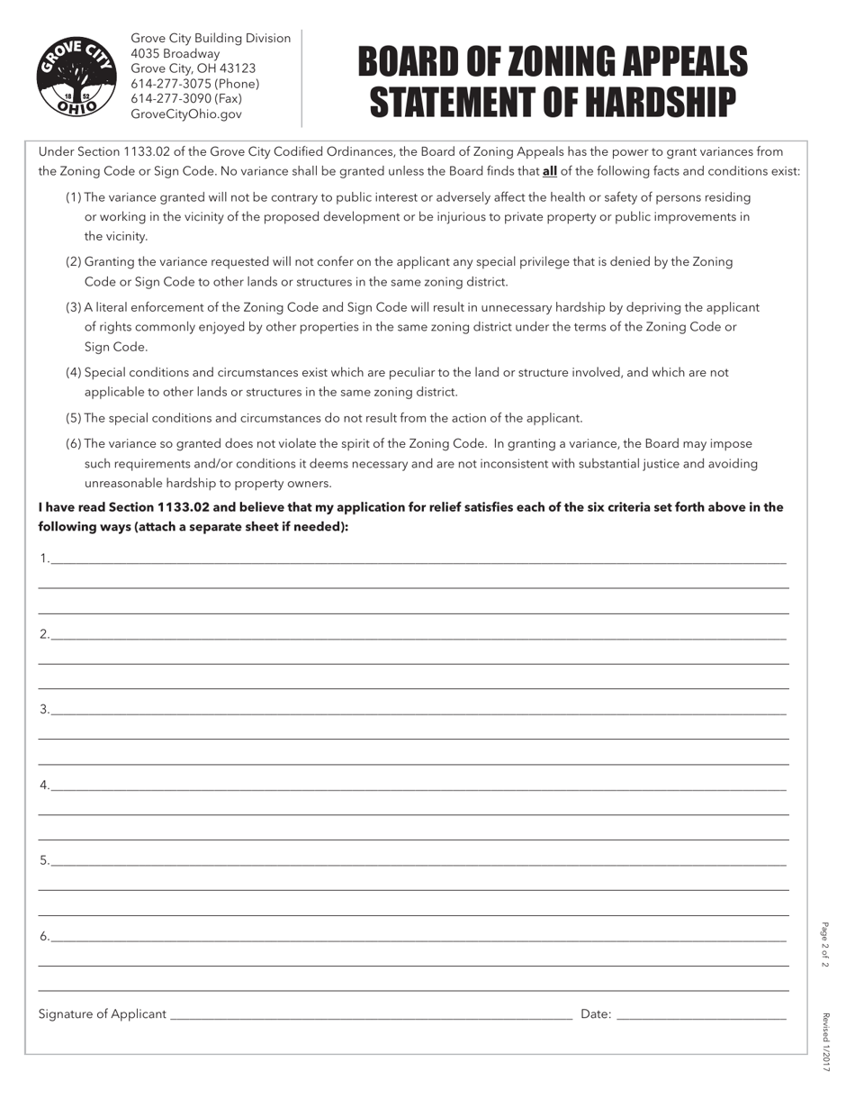 Board of Zoning Appeals Application - Grove City, Ohio, Page 2