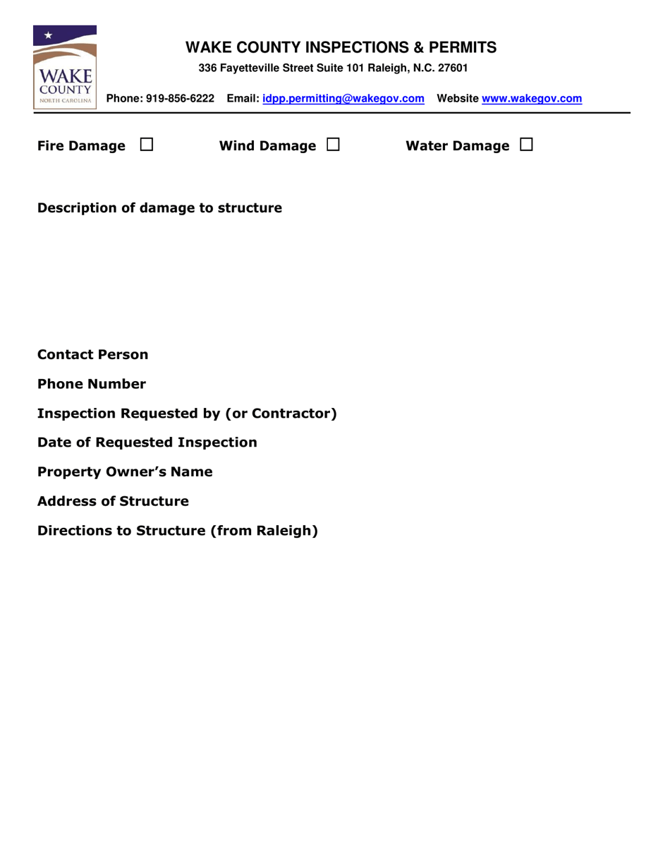 Wake County, North Carolina Field Inspection Request Form - Fill Out ...
