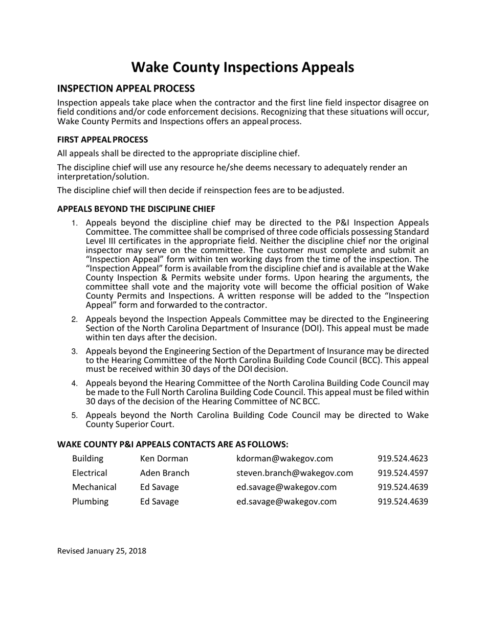 Inspection Appeal - Wake County, North Carolina, Page 1