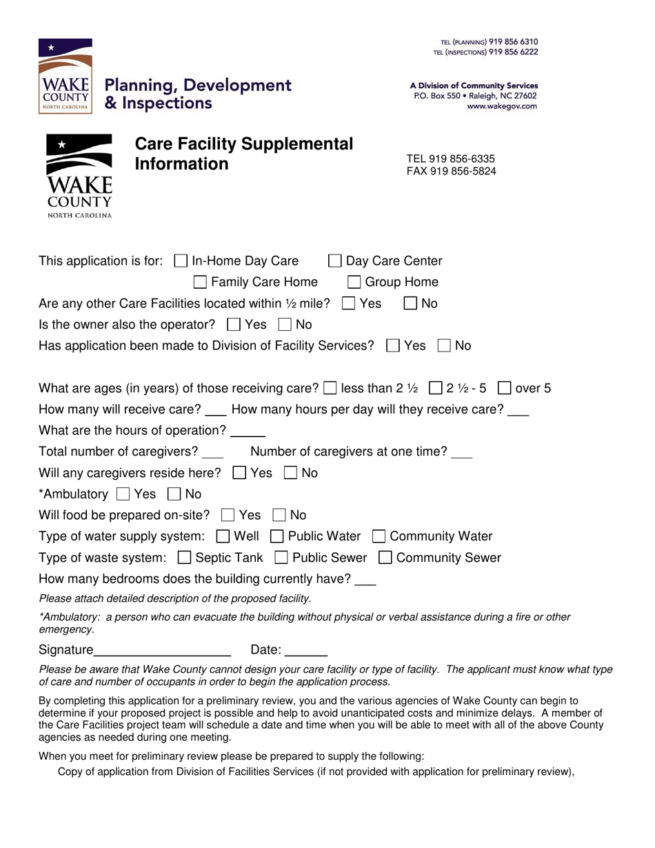 Care Facility Supplemental Information - Wake County, North Carolina, Page 2