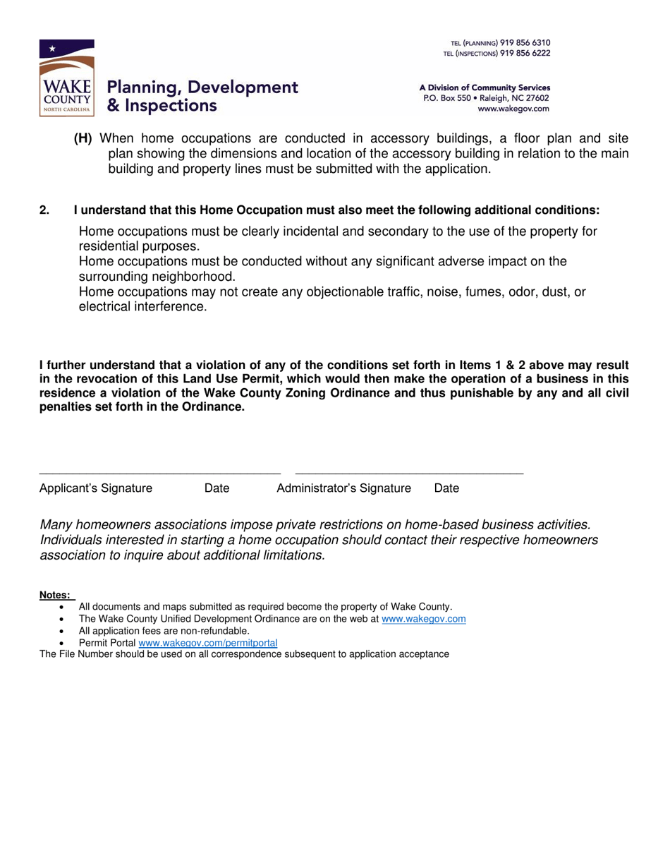 Home Occupation Supplemental Application - Wake County, North Carolina, Page 4