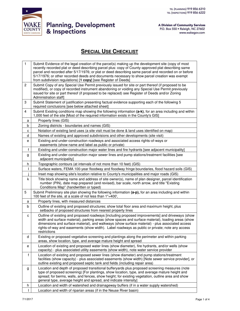 Special Use Supplemental Information - Wake County, North Carolina, Page 1