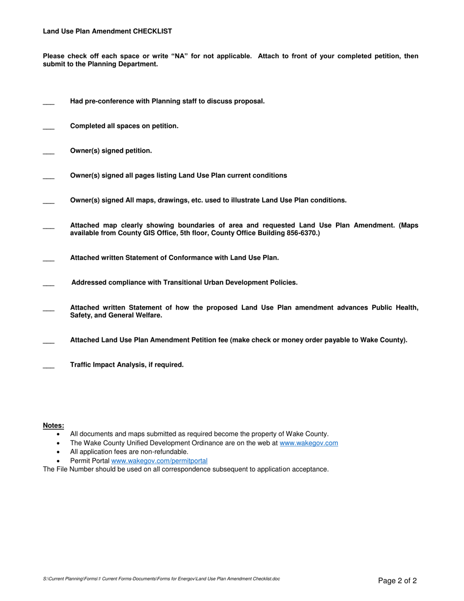 Land Use Plan Amendement Checklist - Wake County, North Carolina, Page 2
