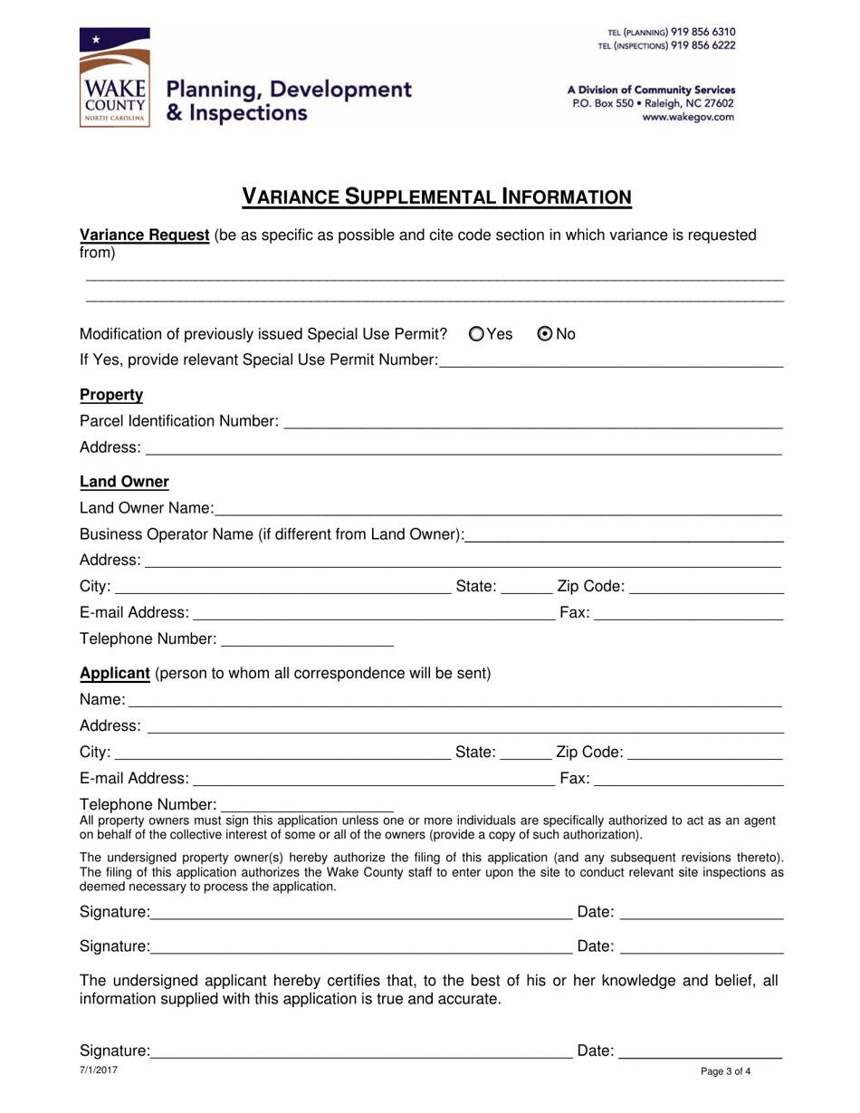 Variance Supplemental Information - Wake County, North Carolina, Page 3