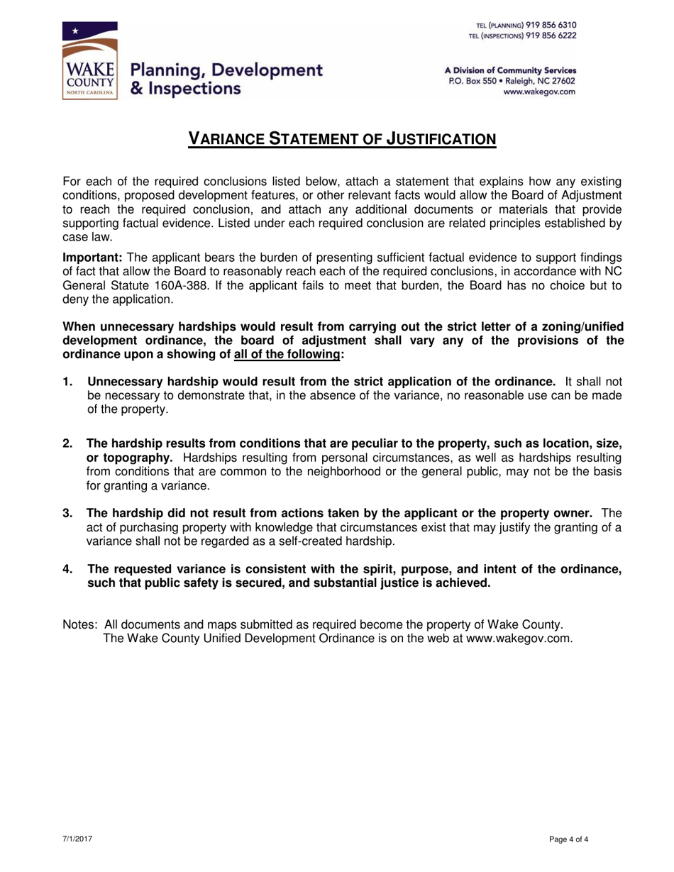 Variance Supplemental Information - Wake County, North Carolina, Page 4