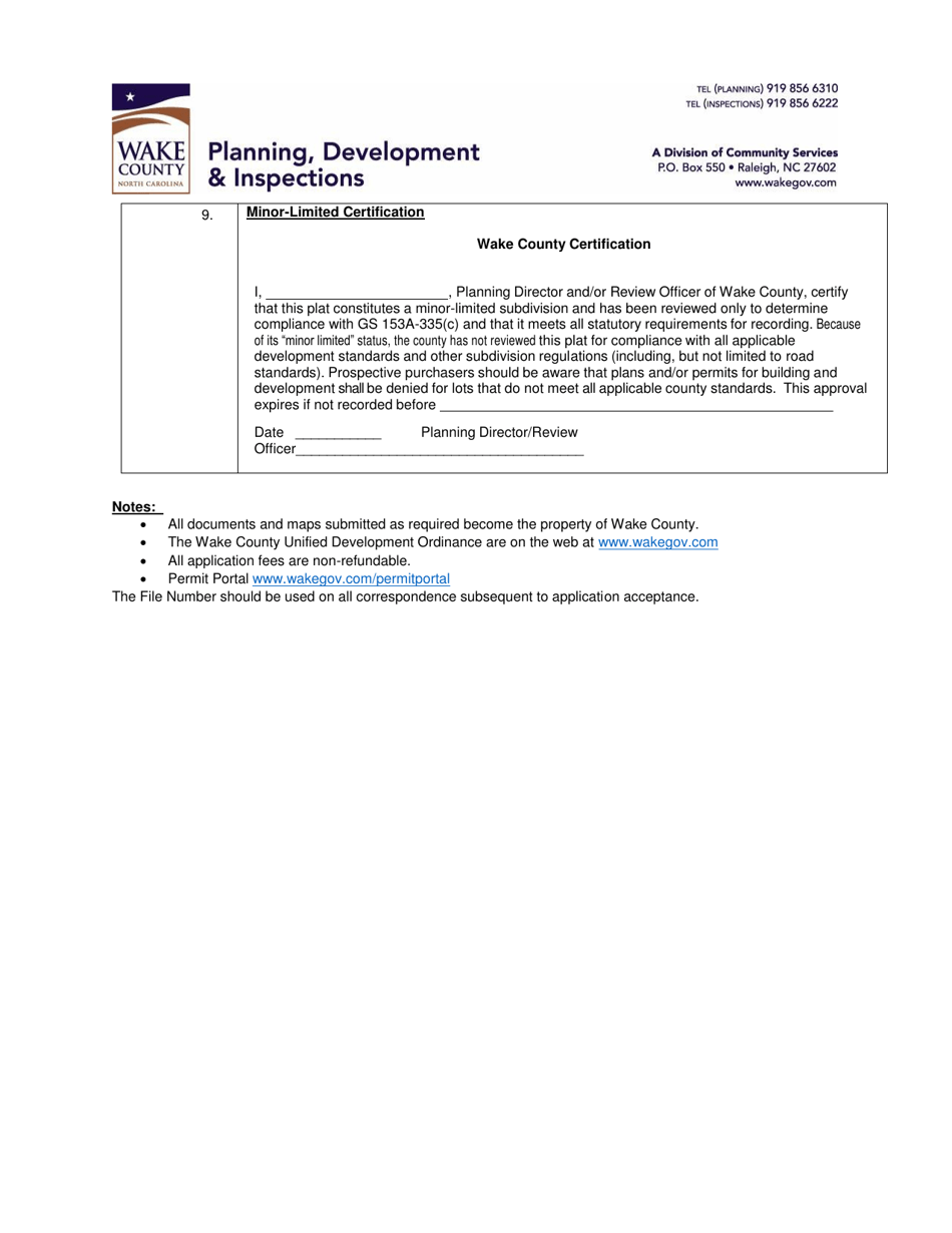 Minor and Minor-Limited Subdivision Checklist - Wake County, North Carolina, Page 3
