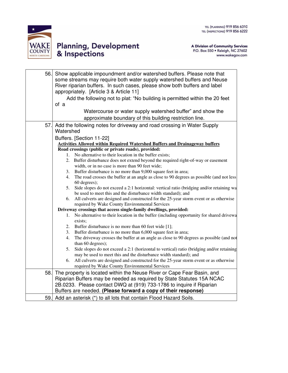 Regular Final Plat Subdivision Checklist - Wake County, North Carolina, Page 4