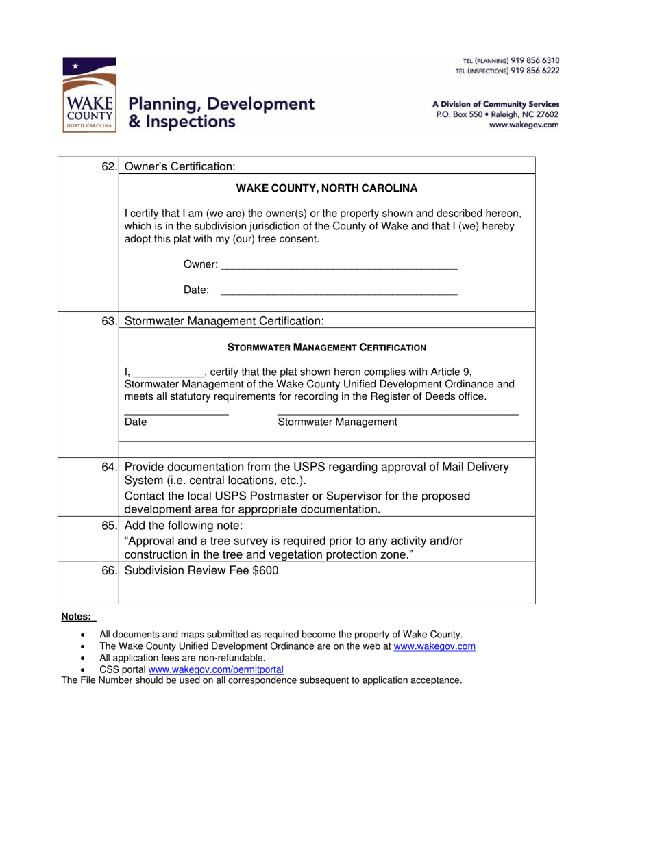 Regular Final Plat Subdivision Checklist - Wake County, North Carolina, Page 6