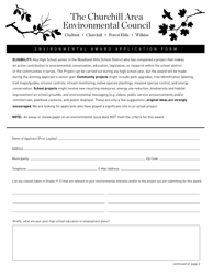 Document preview: Environmental Award Application Form - Borough of Churchill, Pennsylvania