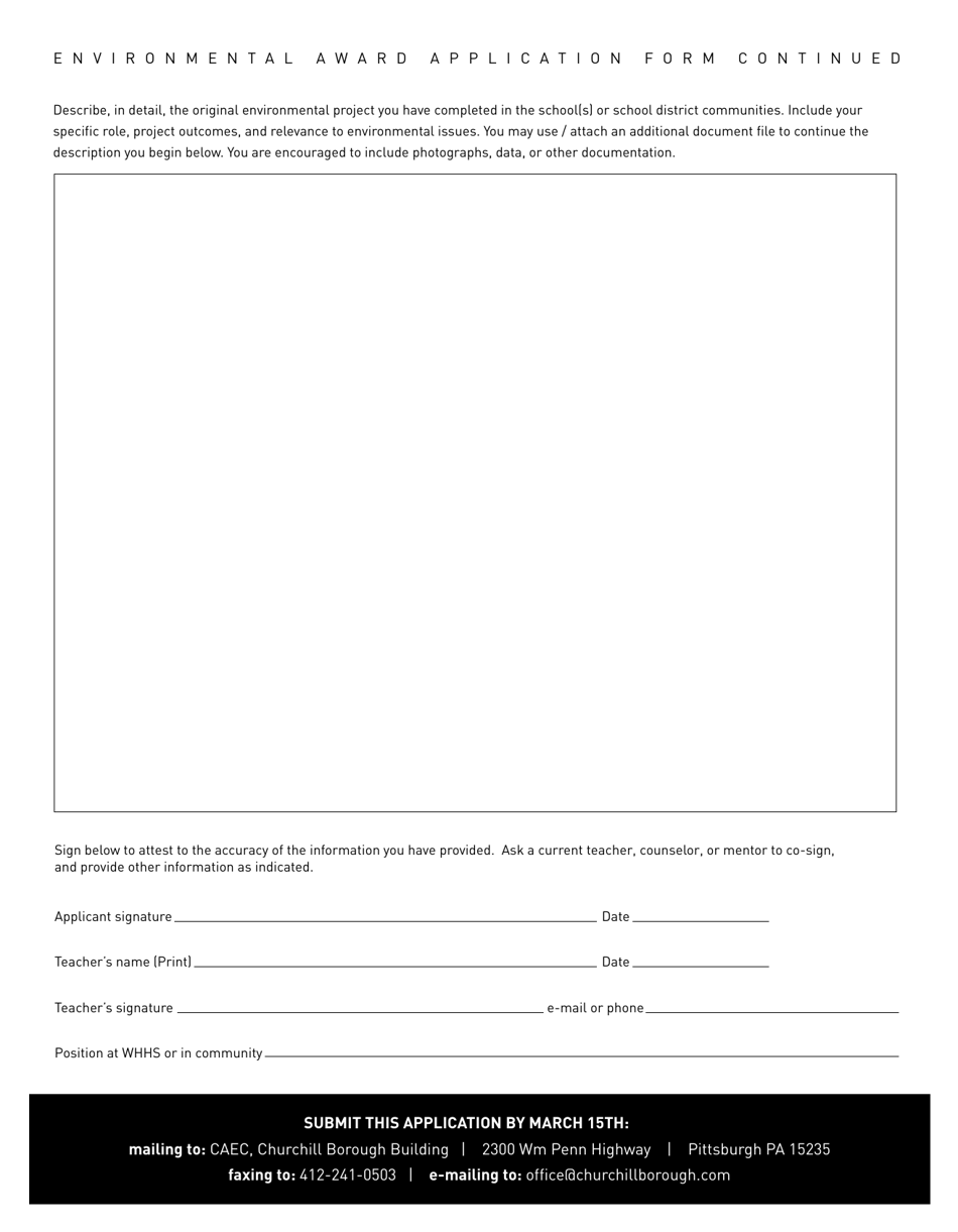 Environmental Award Application Form - Borough of Churchill, Pennsylvania, Page 2