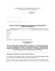 Document preview: Notice of Video Conferencing Hearing Using Zoom Before General Magistrate - Clay County, Florida