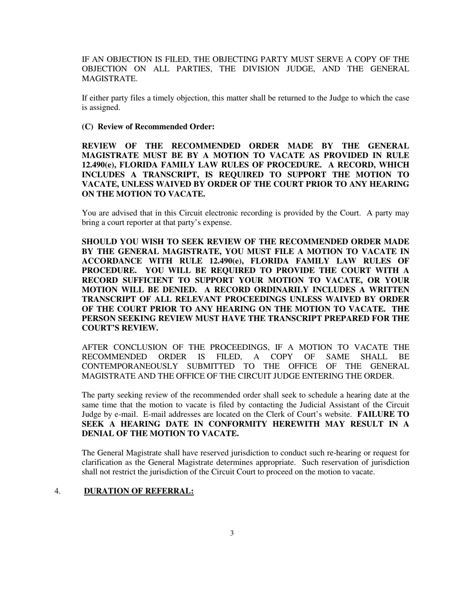 Order of Referral to General Magistrate - Temporary Needs Gms - Clay County, Florida, Page 3