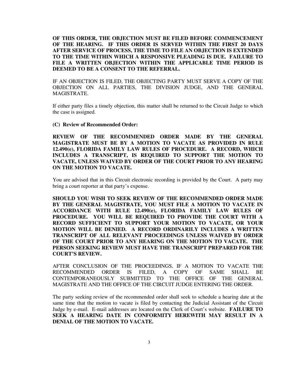 Order of Referral to General Magistrate - Final Hearing Gms - Clay County, Florida, Page 3