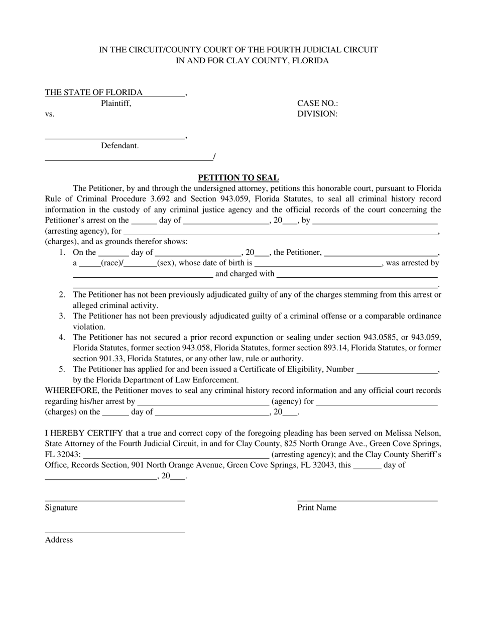 Petition to Seal - Clay County, Florida, Page 1