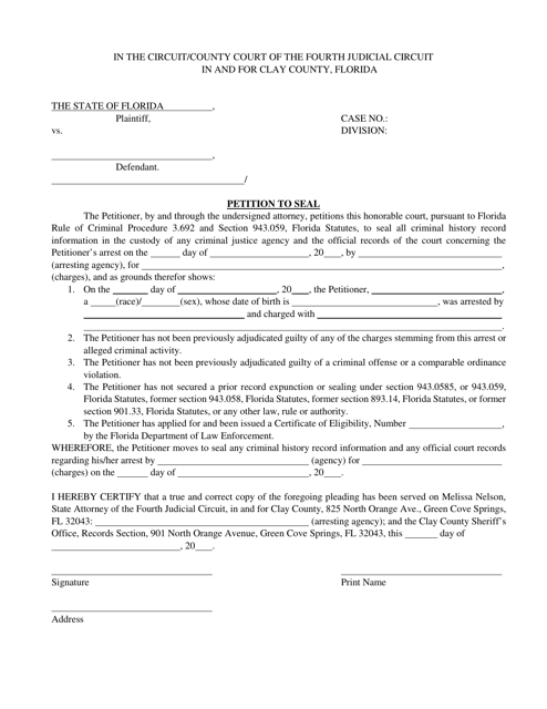 Petition to Seal - Clay County, Florida Download Pdf