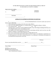 Document preview: Affidavit in Support of Petition to Expunge - Clay County, Florida