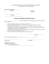 Document preview: Affidavit in Support of Petition to Seal - Clay County, Florida