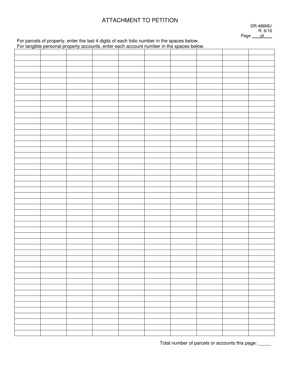 Form DR-486MU Attachment to a Value Adjustment Board Petition for Multiple Parcels and Accounts - Florida, Page 2