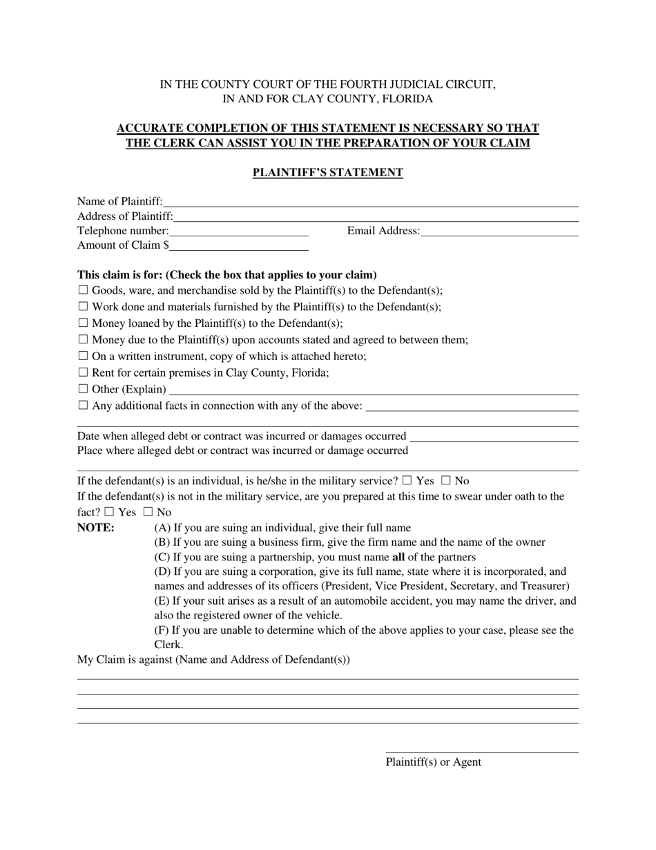 Plaintiffs Statement - Clay County, Florida, Page 2