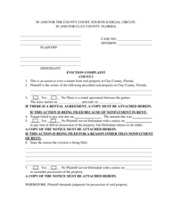Document preview: Eviction Complaint - Clay County, Florida