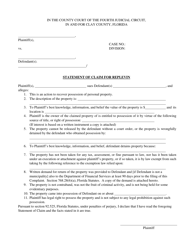 Document preview: Statement of Claim for Replevin - Clay County, Florida