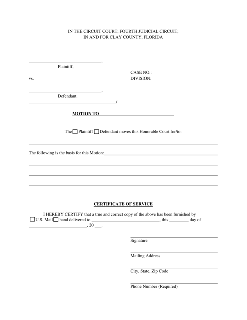 Motion (Circuit Court) - Clay County, Florida Download Pdf