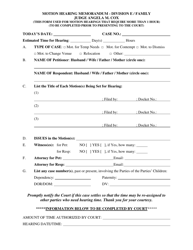 Document preview: Motion Hearing Memorandum - Family - Judge Cox - Clay County, Florida