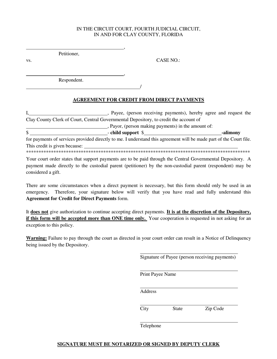 Agreement for Credit From Direct Payments - Clay County, Florida, Page 1