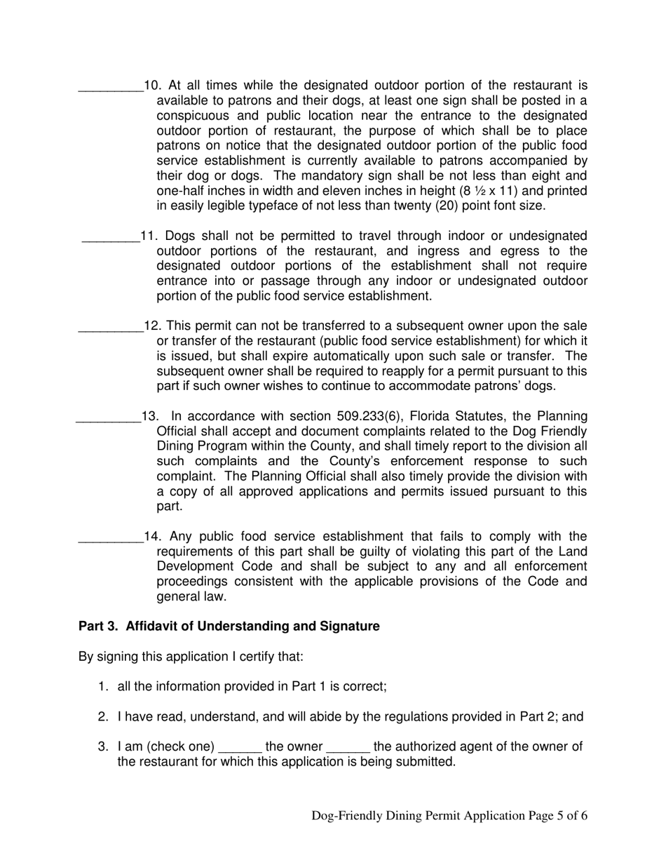 Application for Dog-Friendly Dining Establishment - Okaloosa County, Florida, Page 5