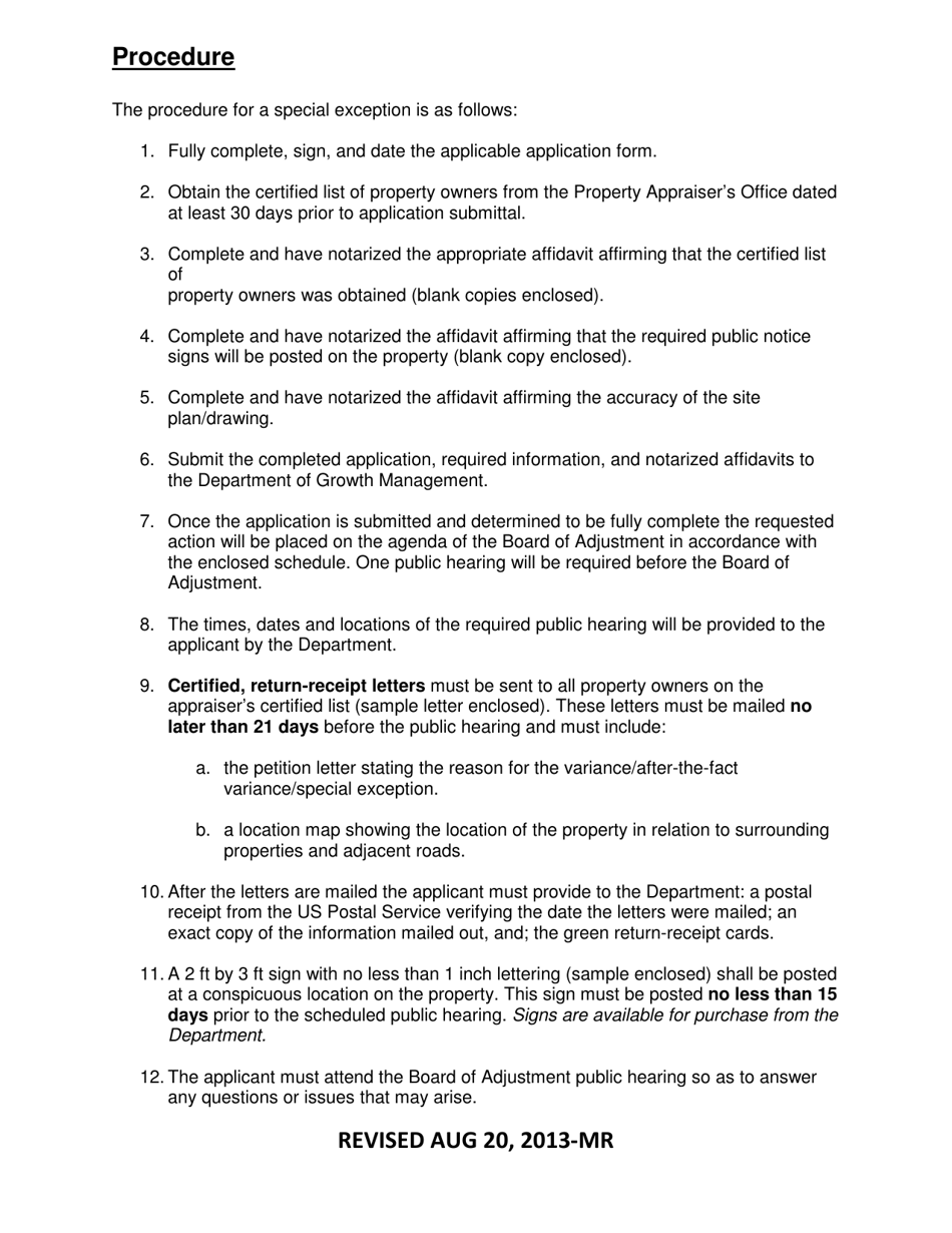 Application for Special Exception - Okaloosa County, Florida, Page 3