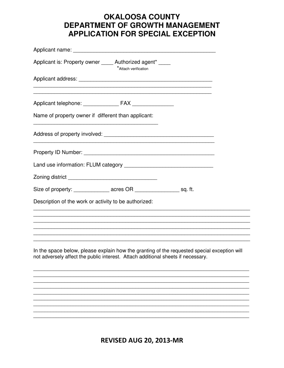 Application for Special Exception - Okaloosa County, Florida, Page 4