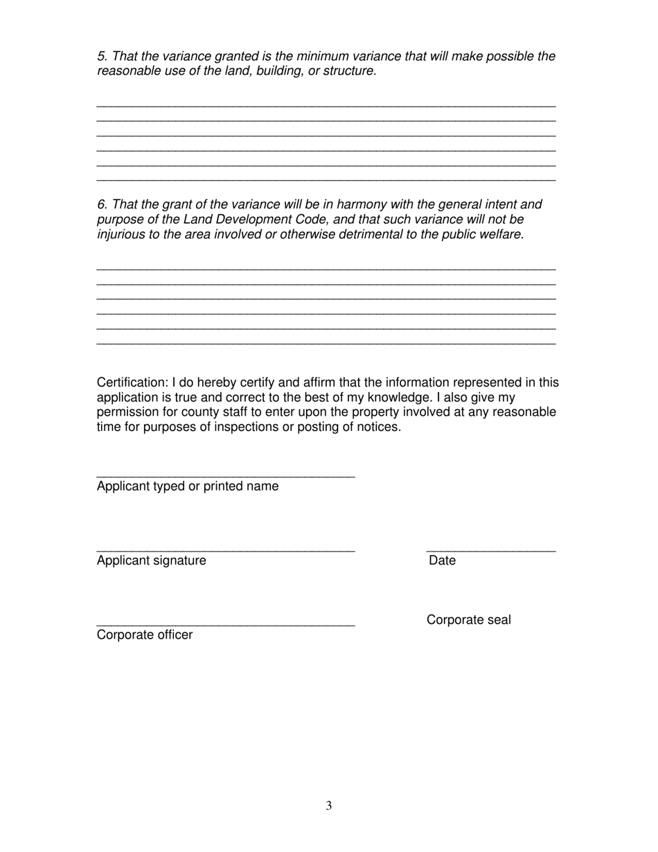 Application for Variance - Okaloosa County, Florida, Page 3