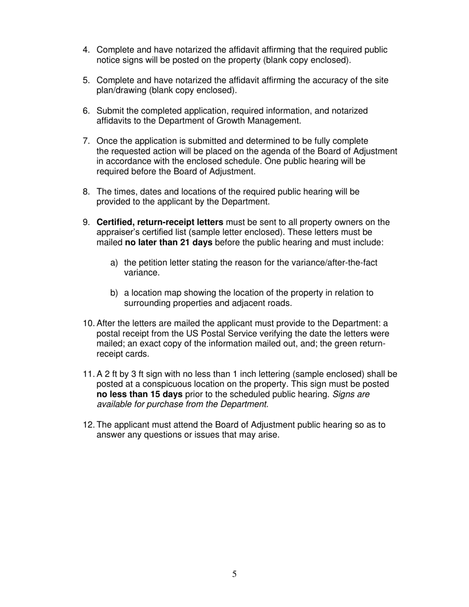 Application for Variance - Okaloosa County, Florida, Page 5