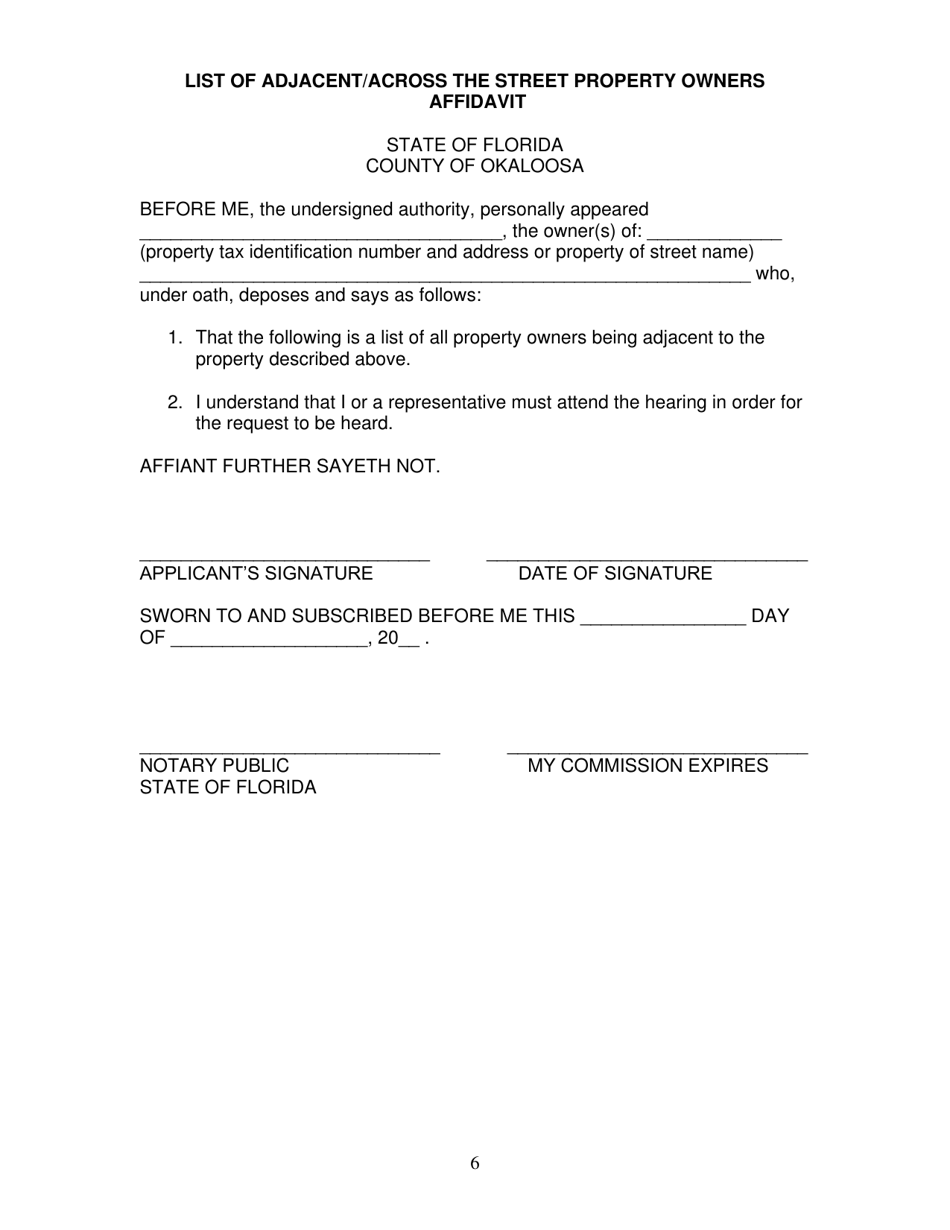 Application for Variance - Okaloosa County, Florida, Page 6