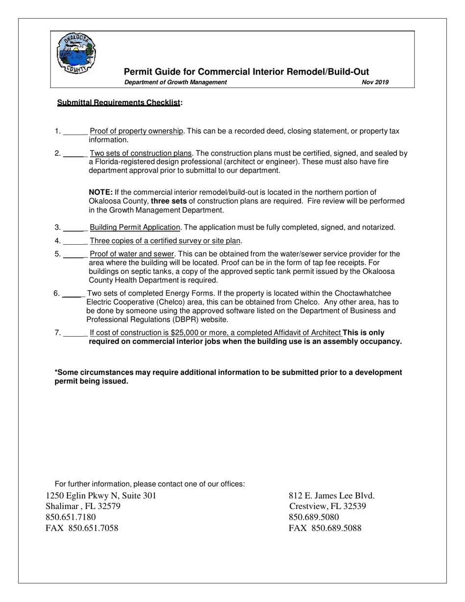 Permit Guide for Commercial Interior Remodel / Build-Out - Okaloosa County, Florida, Page 1