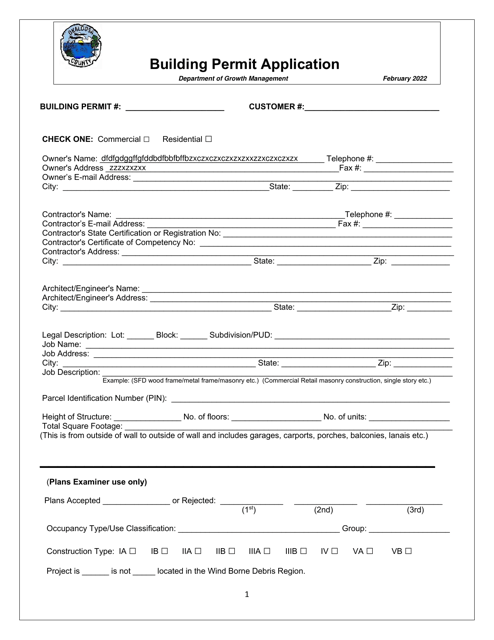 Building Permit Application - Okaloosa County, Florida Download Pdf