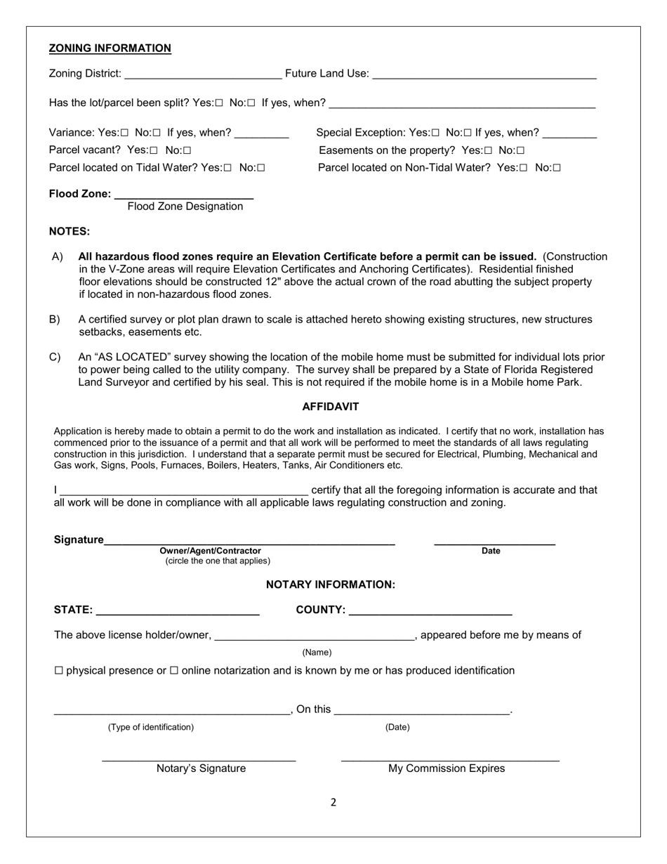 Okaloosa County, Florida Mobile Home Permit Application - Fill Out ...