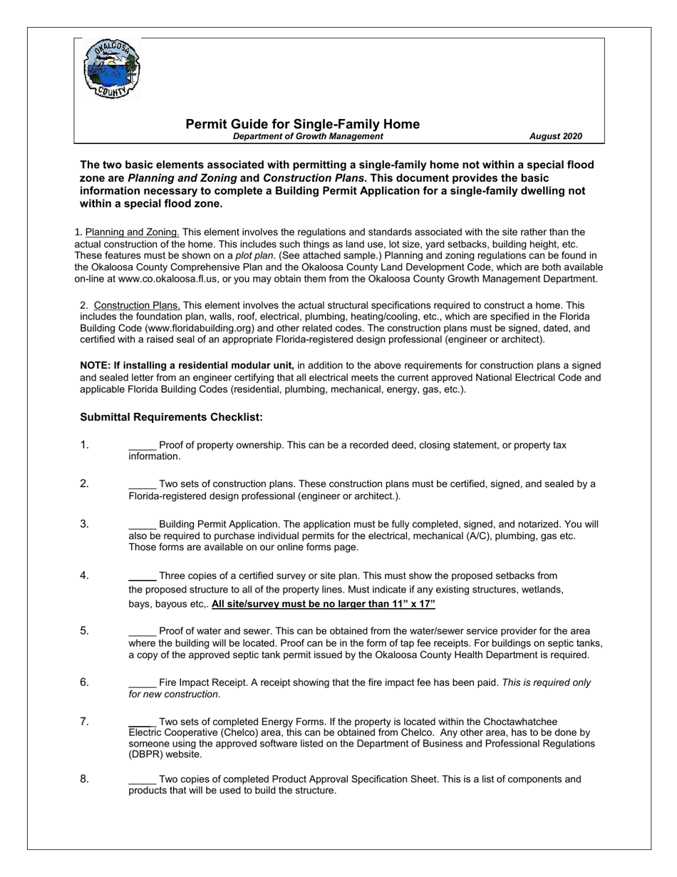 Permit Guide for Single-Family Home - Okaloosa County, Florida, Page 1