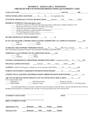 Document preview: Checklist for Uncontested Dissolutions and Paternity Cases - Judge Wilkinson - Clay County, Florida