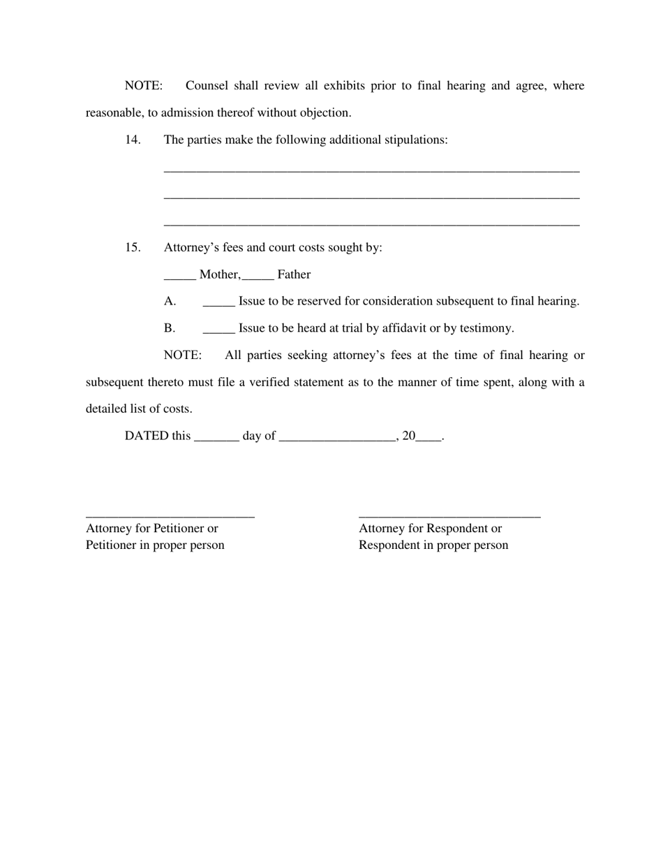 Pretrial Stipulation - Paternity Actions - Judge Wilkinson - Clay County, Florida, Page 4
