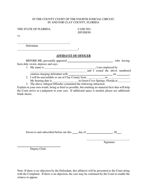 Affidavit of Officer - Clay County, Florida Download Pdf